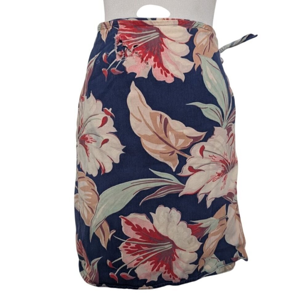 Ralph Lauren Country Floral Wrap Skirt Womens Size Medium Blue Hawaiian Cotton